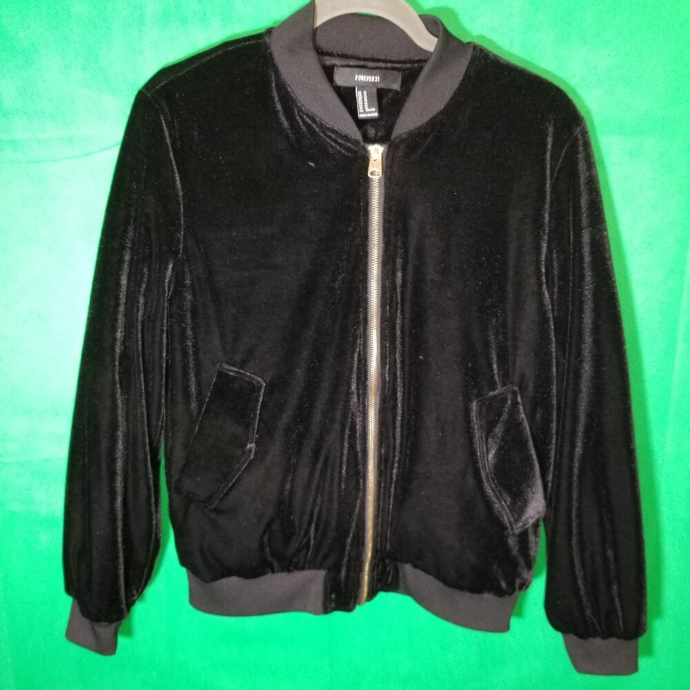 Forever 21 Velour Plush Pile Velvet Medium Jacket Bomber Lightweight